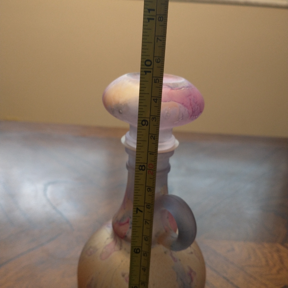 Rueven Nouveau Art Glass Co Hand Painted Satin Oil Spot Glaze Decanter - Picture 10 of 11